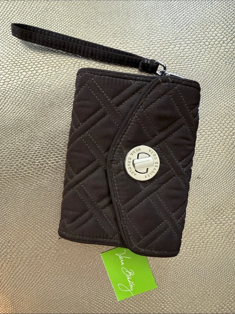 Vera Bradley Black Quilted Wristlet Phone Wallet with Turn-Lock